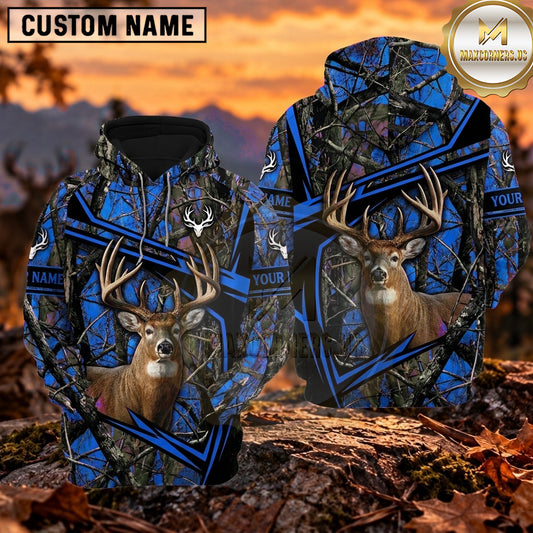 Maxcorners Deer Hunting Sharp Geometric Woodland Camo Personalized Name 3D Hoodie