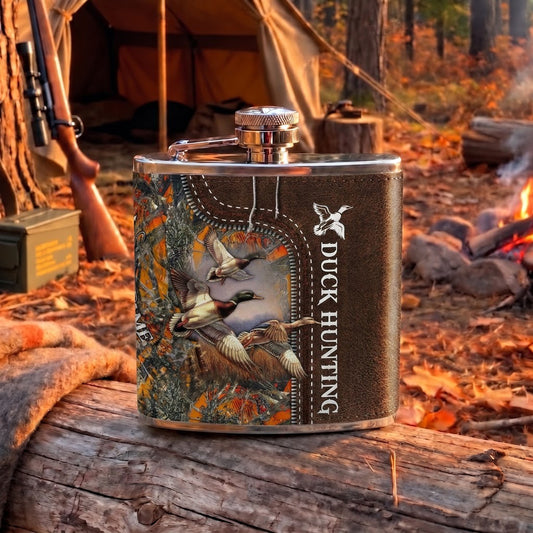 Maxcorners Duck Hunting Retriever Dog and Waterfowl Artwork Multiple Options 3D Hip Flask