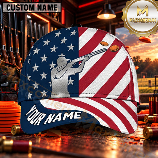 Maxcorners American Flag Flying Dove Trap Shooting Personalized Name 3D Cap