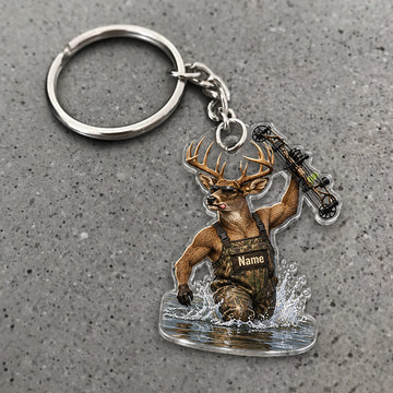 Maxcorners Deer Crossbow Hunter Wading Adventure Custom Name Trap Hunting Custom Gift 2D Flat Acrylic Ornament, Keychain