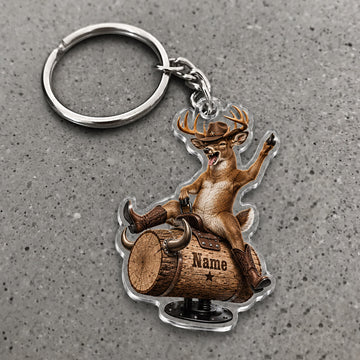 Maxcorners Funny Deer Rodeo Riding Character Custom Name Trap Hunting Custom Gift 2D Flat Acrylic Ornament, Keychain
