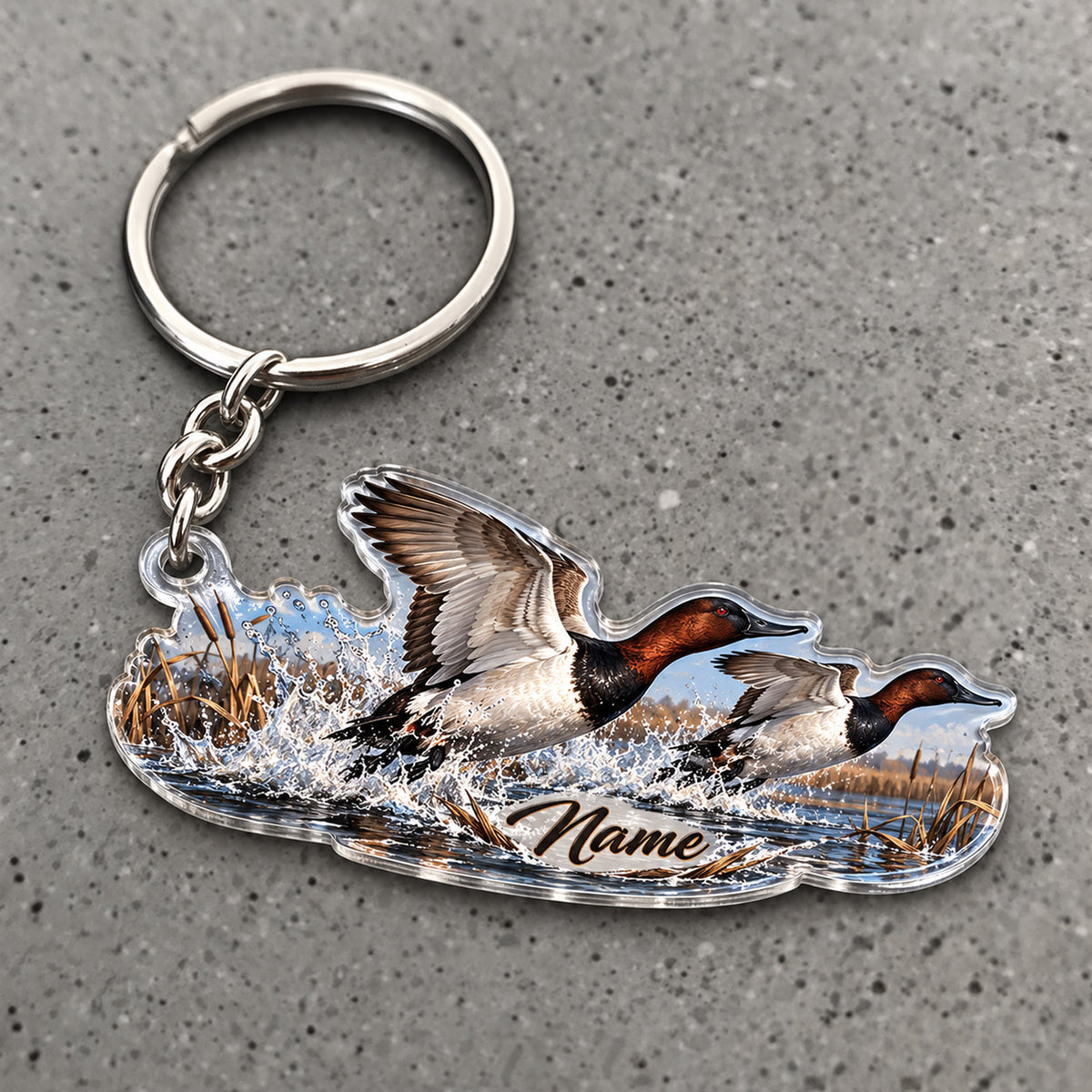 Maxcorners Flying Ducks Icy Water Scene Custom Name Trap Hunting Custom Gift 2D Flat Acrylic Ornament, Keychain