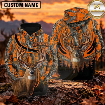 Maxcorners Whitetail Deer Hunting Forest Camo Personalized Name 3D Hoodie
