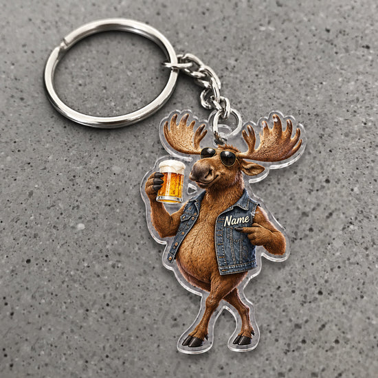 Maxcorners Deer Beer Lover Outdoor Character Custom Name Trap Hunting Custom Gift 2D Flat Acrylic Ornament, Keychain