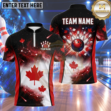 Maxcorners Canadian Bowling Jersey Maple Leaf Splatter Artwork Multiple Options Personalized Name, Team Name 3D Shirt