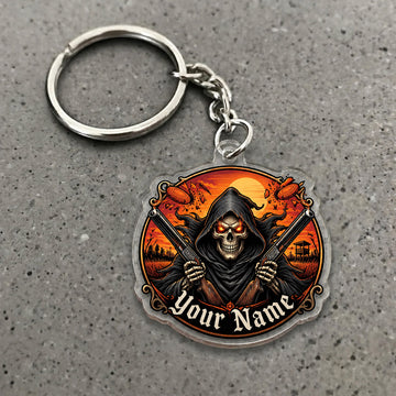 Maxcorners Grim Reaper Fiery Target Emblem Custom Name Trap Shooting Custom Gift 2D Flat Acrylic Ornament, Keychain