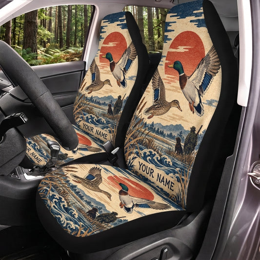 Maxcorners Duck Hunting Japanese Sunrise Waterfowl Personalized Name Car Seat Covers