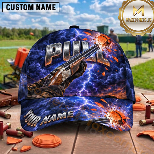 Maxcorners Trap Shooting American Flag Shotgun Vintage Pull Graphic Multiple Options Personalized Name 3D Cap