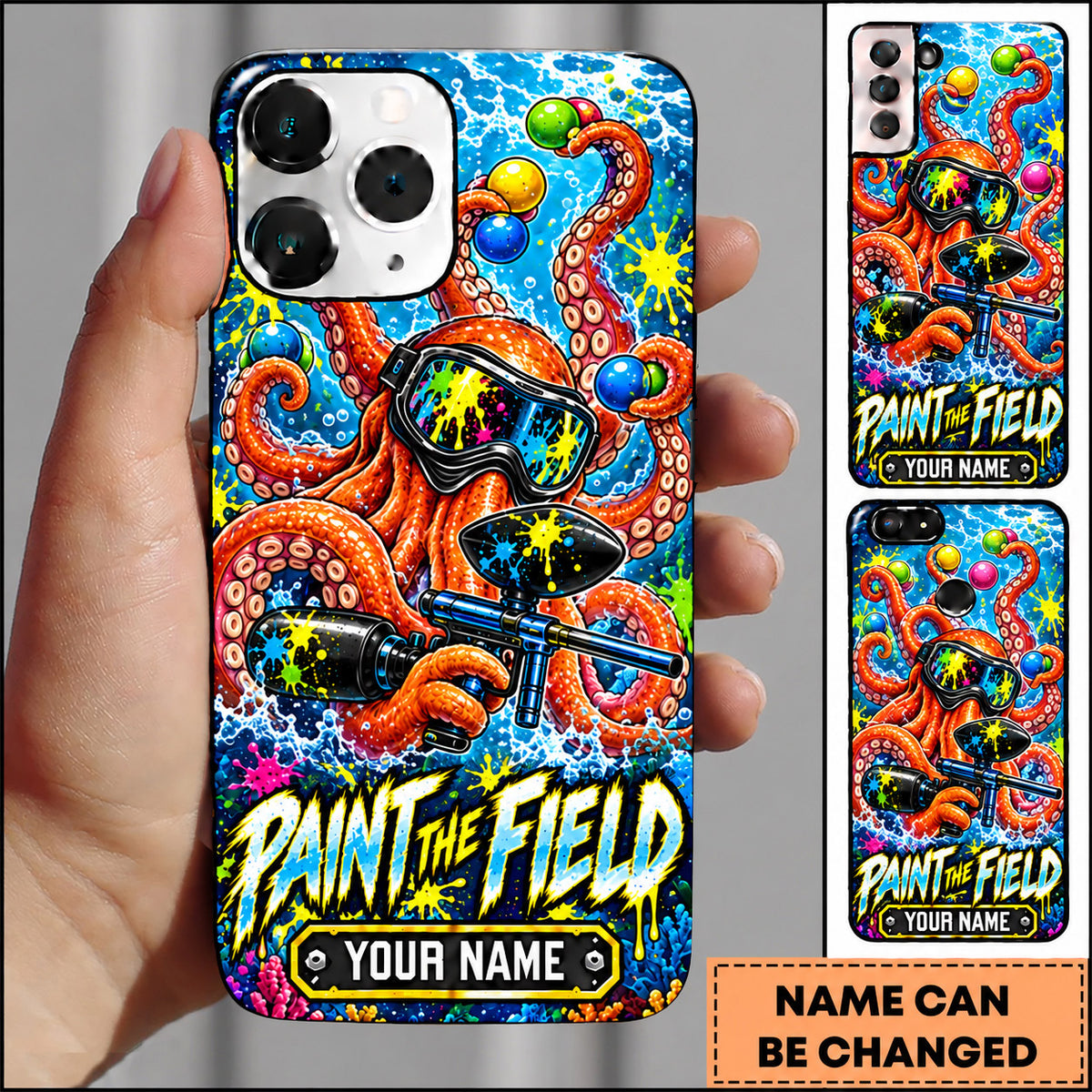 Maxcorners Paintball Octopus Paint The Field Personalized Name 3D Phone Case