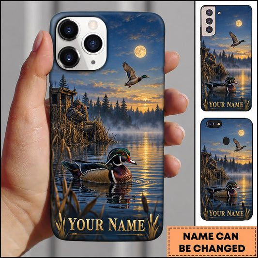 Maxcorners Wood Duck Hunting Moonlit Lake Wilderness Personalized Name 3D Phone Case