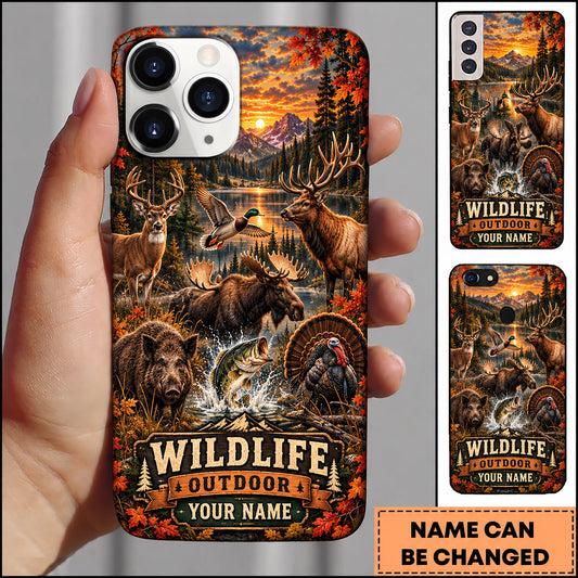 Maxcorners Wildlife Outdoor Hunting Deer Turkey Bass Autumn Forest Personalized Name 3D Phone Case