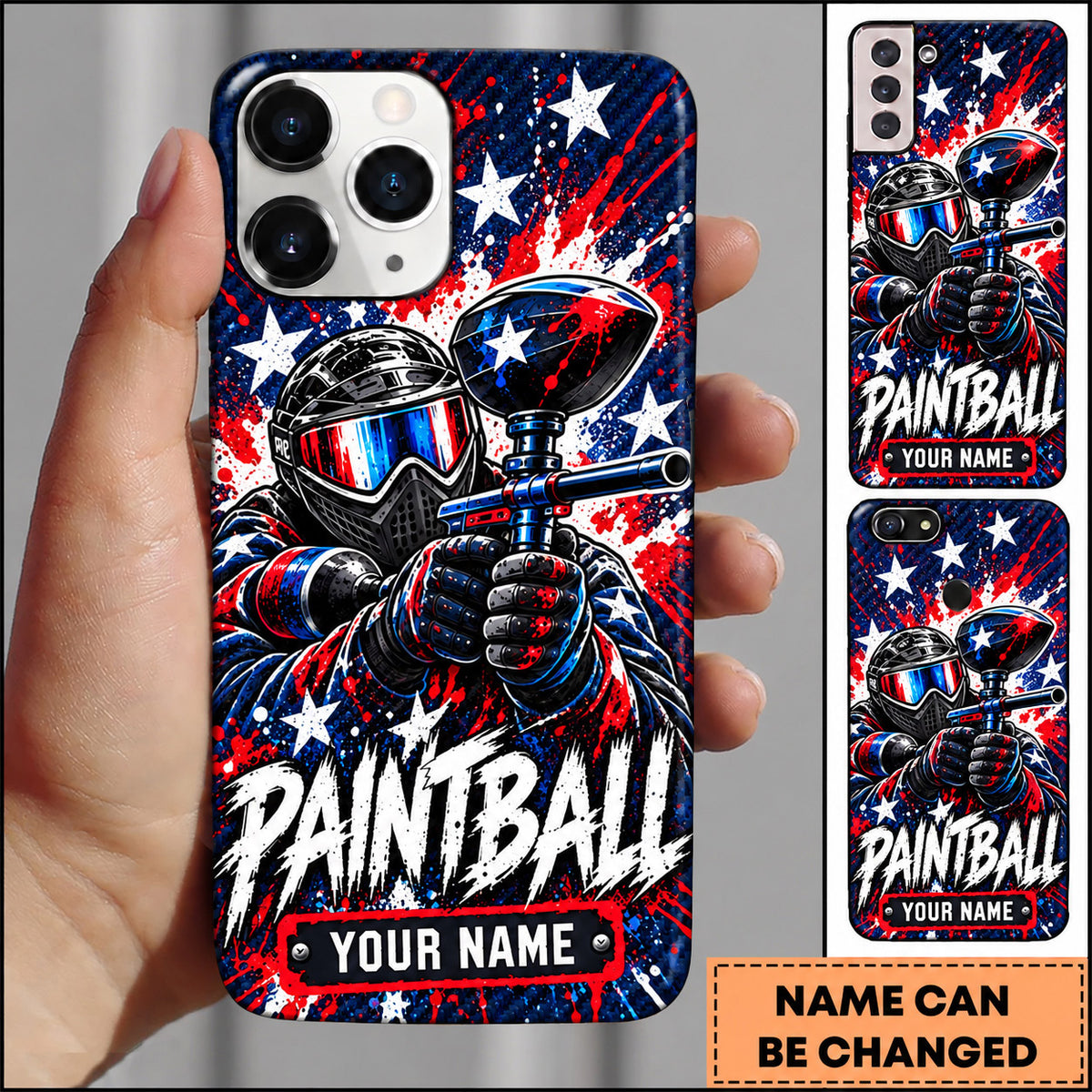 Maxcorners Paintball American Flag Warrior Personalized Name 3D Phone Case