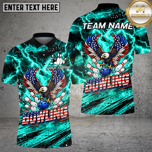 Maxcorners Bowling American Eagle Patriotic Lightning Multiple Options Personalized Name, Team Name 3D Shirt