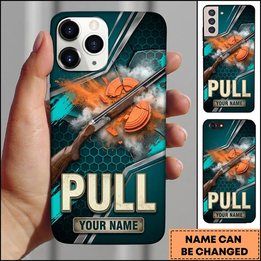 Maxcorners Teal Honeycomb Shotgun Pull Clay Target Personalized Name Trap Shooting Phone Case