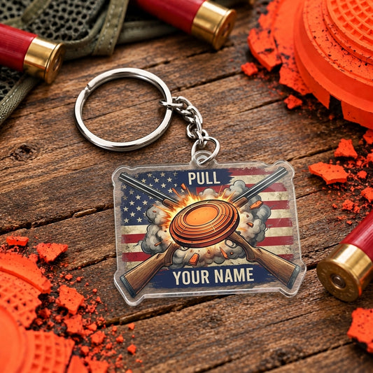Maxcorners Patriotic American Flag Clay Explosion Trap Shooting Personalized Name Acrylic Keychain