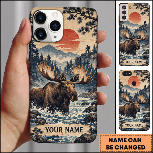 Maxcorners Moose Hunting Japanese Sunset Snowy River Personalized Name 3D Phone Case