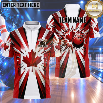 Maxcorners Canada Bowling Shirt Dynamic Maple Leaf Starburst Multiple Options Personalized Name, Team Name 3D Shirt