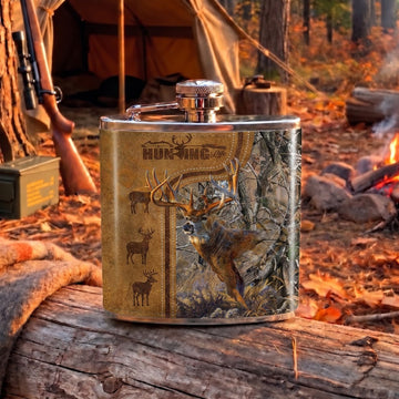 Maxcorners Deer Hunting Whitetail Buck and Wildlife Silhouette Pattern Multiple Options 3D Hip Flask