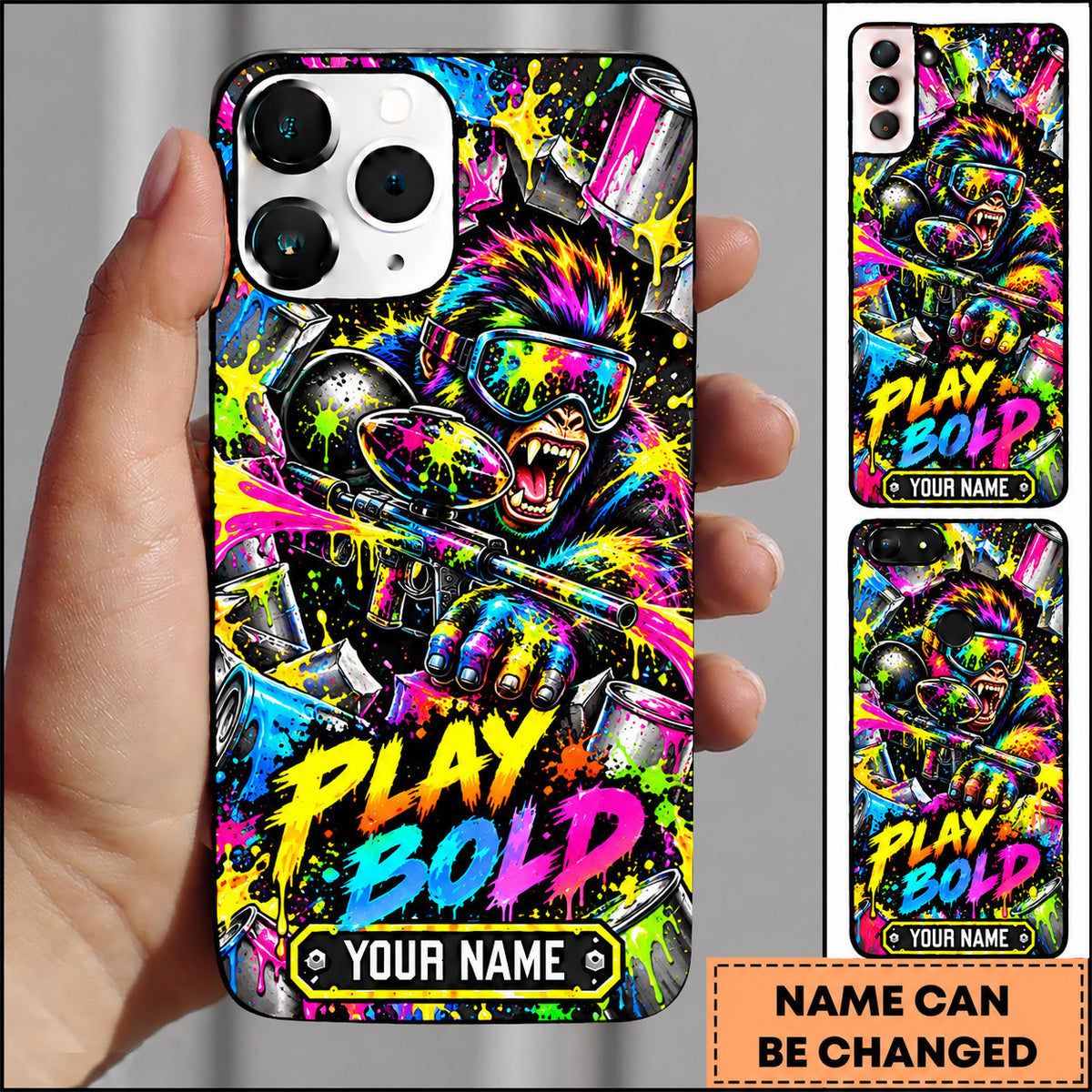 Maxcorners Paintball Play Bold Splatter Warrior Personalized Name 3D Phone Case
