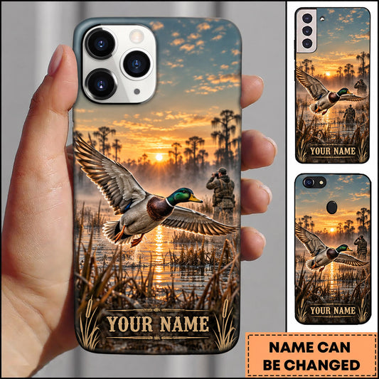 Maxcorners Mallard Duck Hunting Sunset Marsh Flying Duck Personalized Name 3D Phone Case