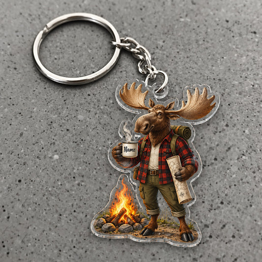 Maxcorners Moose Campfire Outdoor Adventure Character Custom Name Trap Hunting Custom Gift 2D Flat Acrylic Ornament, Keychain
