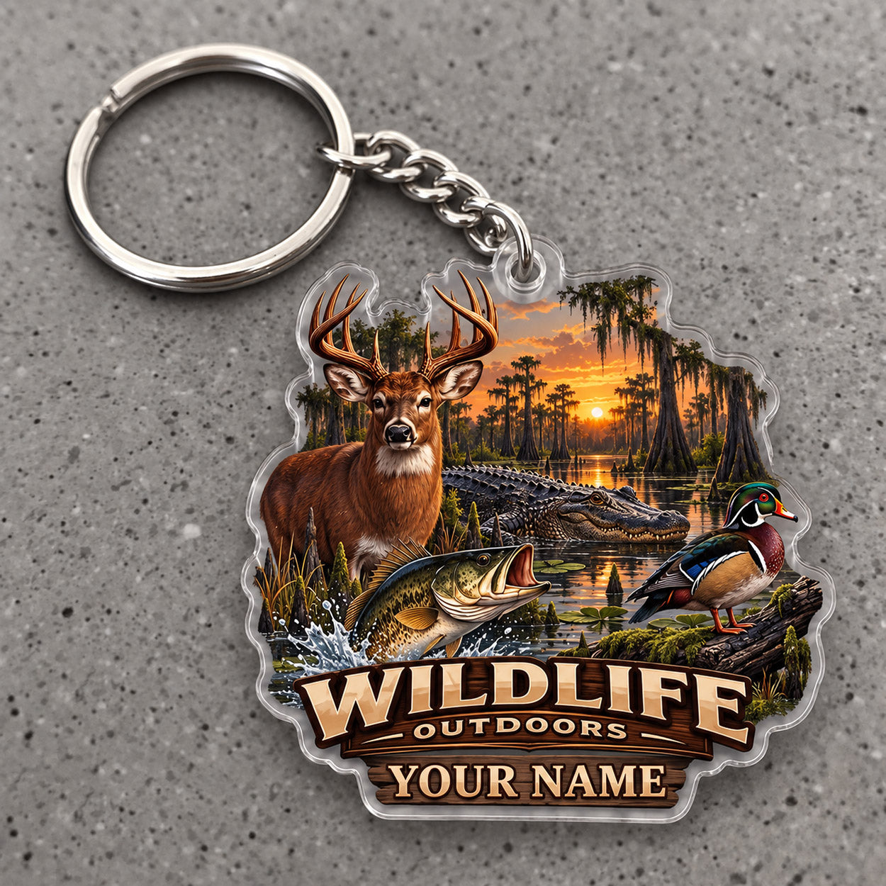 Maxcorners Wildlife Outdoors Deer Wetland Animal Scene Custom Name Trap Hunting Custom Gift 2D Flat Acrylic Ornament, Keychain