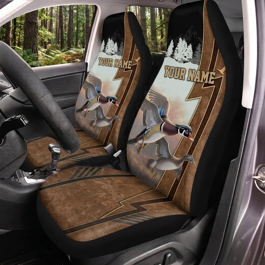 Maxcorners Duck Hunting Brown Leather Sunset Personalized Name Car Seat Covers
