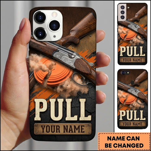 Maxcorners Woodgrain Sporting Shotgun Pull Clay Target Personalized Name Trap Shooting Phone Case