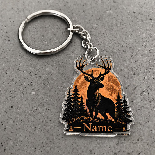 Maxcorners Whitetail Deer Hunting Buck Silhouette Pine Forest Sunset Custom Name Trap Hunting Custom Gift 2D Flat Acrylic Ornament, Keychain