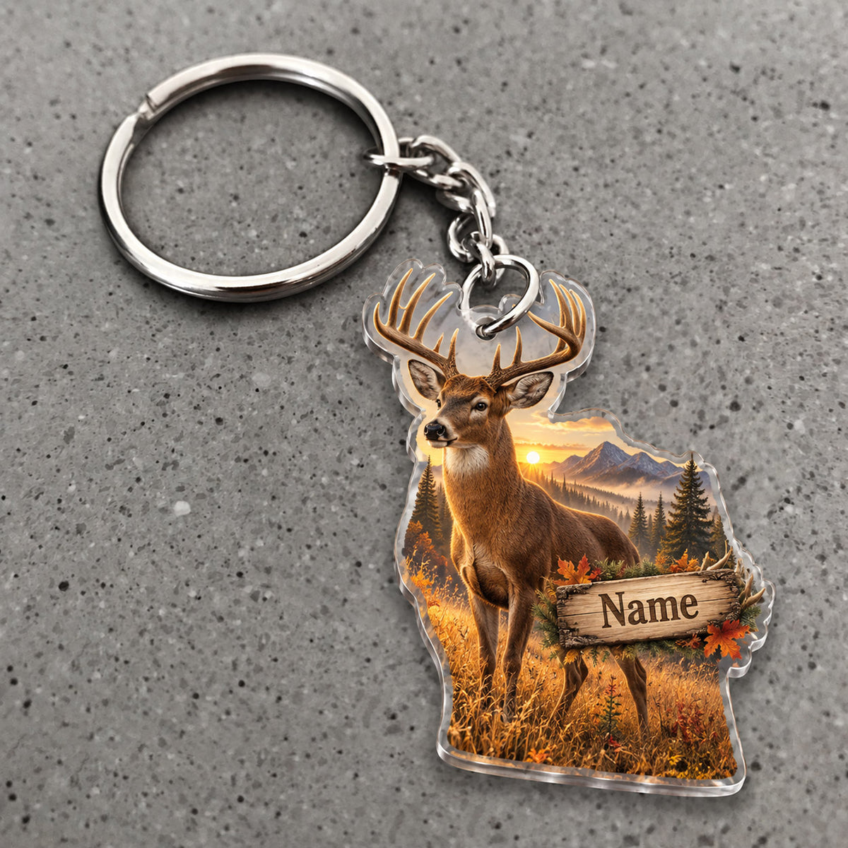 Maxcorners Whitetail Deer Hunting Sunset Meadow Buck Custom Name Trap Hunting Custom Gift 2D Flat Acrylic Ornament, Keychain