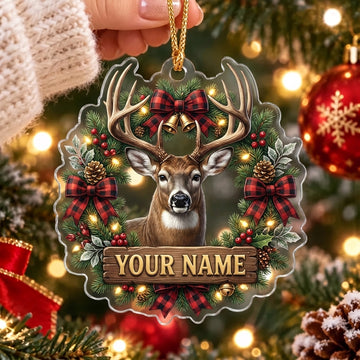 Maxcorners Whitetail Buck Rustic Christmas Garland Personalized Name Christmas Ornament