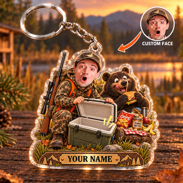 Maxcorners Bear Hunting Funny Hunter Cooler Picnic Bear Buddy Custom Name & Face Custom Gift 2D Flat Acrylic Ornament, Keychain