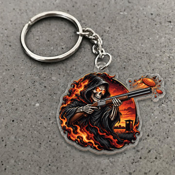 Maxcorners Grim Reaper Flaming Cloak Sunset Scene Custom Name Trap Shooting Custom Gift 2D Flat Acrylic Ornament, Keychain