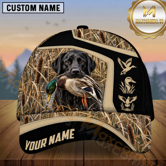 Maxcorners Black Khaki Panel Marsh Camo Dog Hunting Multicolor Options Personalized Name 3D Cap