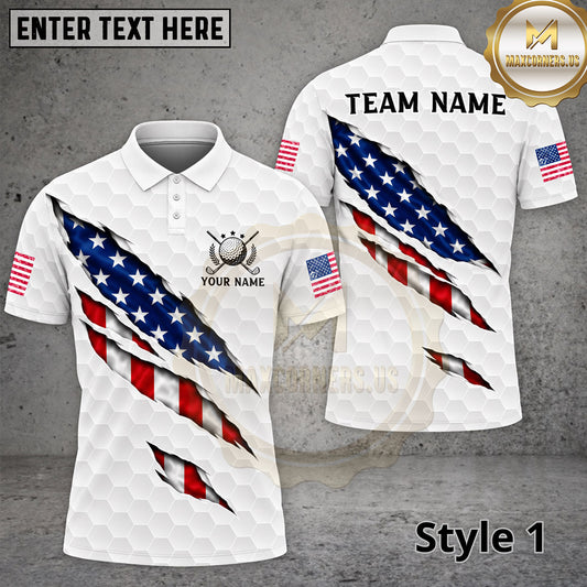 Maxcorners Golf American Flag Ripped Crack Pattern Multiple Options Personalized Name, Team Name 3D Shirt (9 Designs)