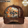 Maxcorners Autumn Leaves Brown Leather Duck Hunting With Dogs Multi Options Personalized Name 3D Cap