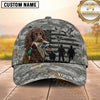 Maxcorners Military Gray Digital Camo Hunter Silhouette Duck Hunting With Dogs Multi Options Personalized Name 3D Cap
