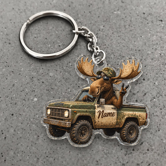 Maxcorners Moose Pickup Truck Outdoor Adventure Custom Name Trap Hunting Custom Gift 2D Flat Acrylic Ornament, Keychain