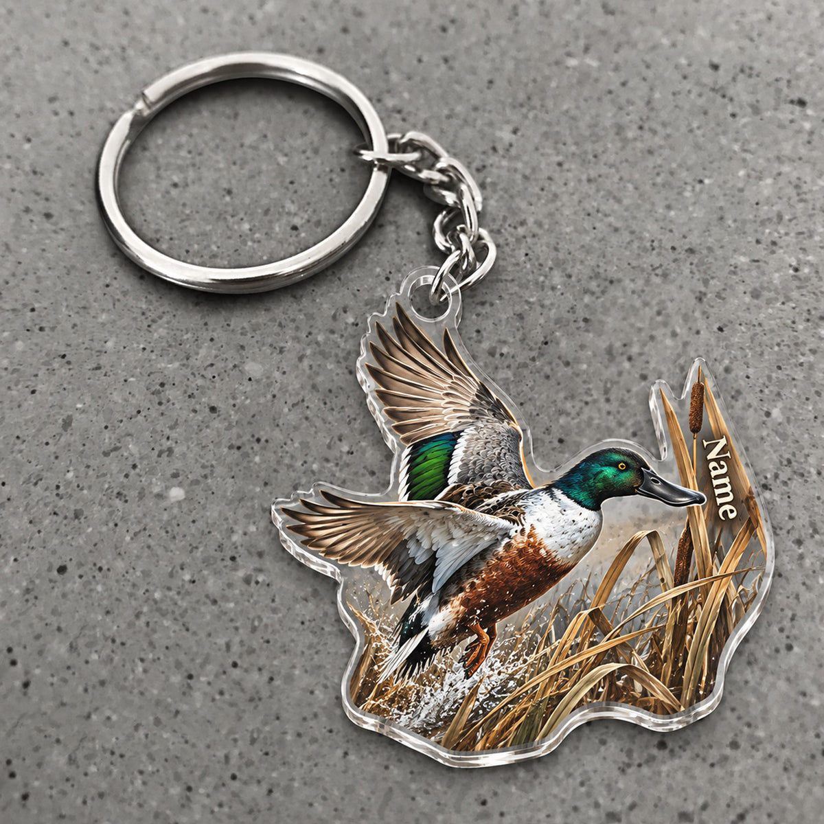 Maxcorners Mallard Ducks Flying Marsh Grass Design Custom Name Trap Hunting Custom Gift 2D Flat Acrylic Ornament, Keychain