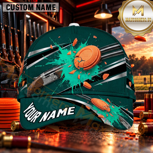 Maxcorners Shotgun Clay Target Explosion Trap Shooting Personalized Name 3D Cap