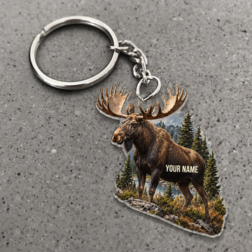 Maxcorners Moose Mountain Forest Scene Custom Name Hunting Custom Gift 2D Flat Acrylic Ornament, Keychain