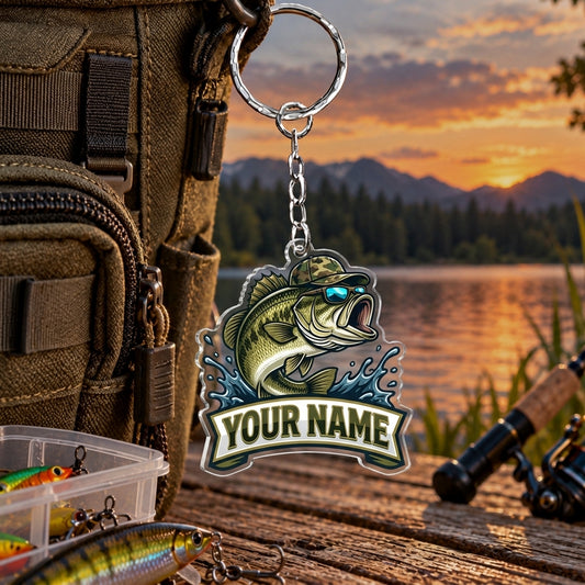 Maxcorners Vintage Angler Badge Personalized Name 2D Acrylic Keychain Ornament (8 Fish Species)