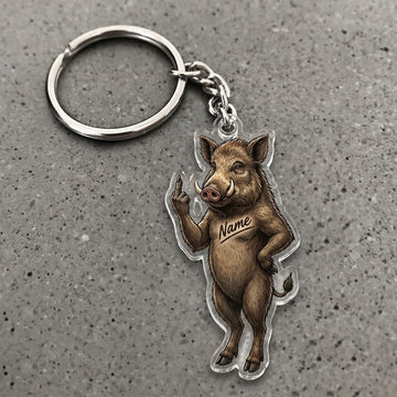 Maxcorners Wild Boar Hunting Funny Middle Finger Wildlife Personalized Design Custom Name Hunting Custom Gift 2D Flat Acrylic Ornament, Keychain
