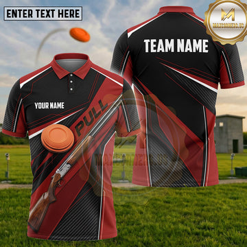 (5 Colors) Maxcorners Trap Shooting PULL Shotgun Clay Target Dynamic Stripes Multiple Options Personalized Name, Team Name 3D Shirt