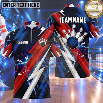 Maxcorners UK Flag Bowling Jersey Dynamic Lightning Strike Multiple Options Personalized Name, Team Name 3D Shirt