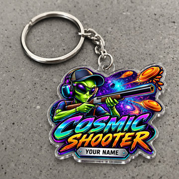 Maxcorners Cosmic Shooter Alien Clay Target Artwork Custom Name Trap Shooting Custom Gift 2D Flat Acrylic Ornament, Keychain
