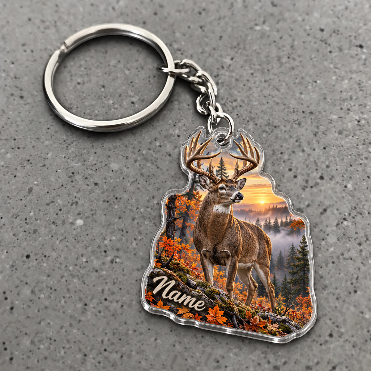 Maxcorners Whitetail Deer Mountain Waterfall Scene Custom Name Trap Hunting Custom Gift 2D Flat Acrylic Ornament, Keychain