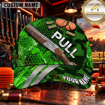 Maxcorners Wood Stock Shotgun PULL Trap Shooting Personalized Name 3D Cap