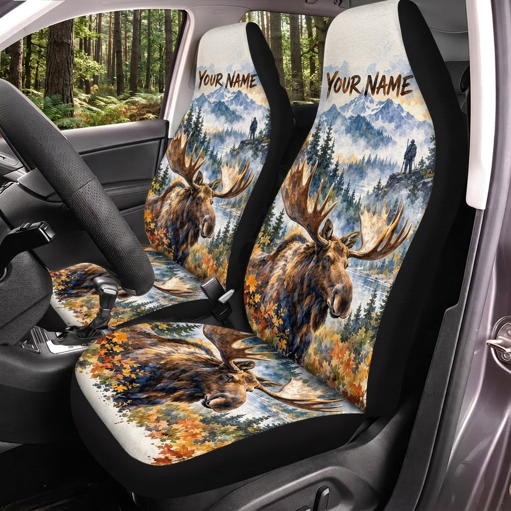 Maxcorners Moose Hunting Blue Mountain Forest Personalized Name Car Seat Covers