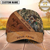 Maxcorners Rustic Leather Duck Hunting Cross Panel Duck Hunting With Dogs Multi Options Personalized Name 3D Cap